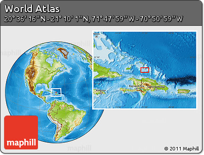 Physical Location Map of the Area around 20° 53' 8" N, 71° 19' 29" W