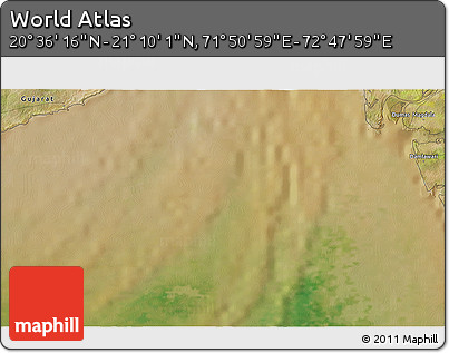 Satellite 3D Map of the Area around 20° 53' 8" N, 72° 19' 29" E