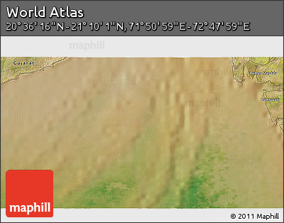 Satellite 3D Map of the Area around 20° 53' 8" N, 72° 19' 29" E