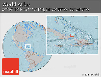 Gray Location Map of the Area around 20° 53' 8" N, 73° 52' 30" W, hill shading