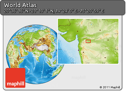 Physical Location Map of the Area around 20° 53' 8" N, 74° 52' 30" E