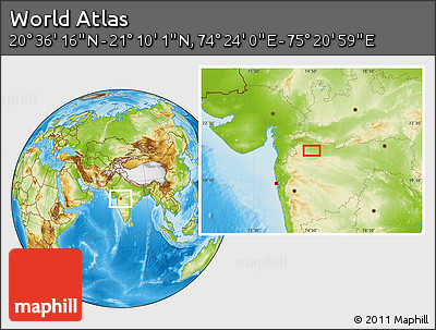 Physical Location Map of the Area around 20° 53' 8" N, 74° 52' 30" E