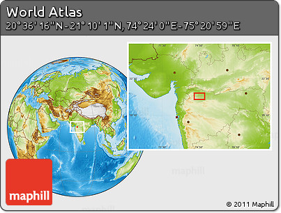 Physical Location Map of the Area around 20° 53' 8" N, 74° 52' 30" E