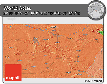 Political 3D Map of the Area around 20° 53' 8" N, 75° 43' 29" E