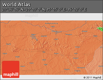 Political 3D Map of the Area around 20° 53' 8" N, 75° 43' 29" E