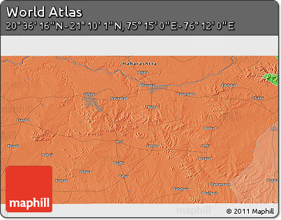 Political 3D Map of the Area around 20° 53' 8" N, 75° 43' 29" E