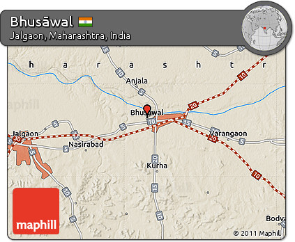 Bhusawal In Maharashtra Map Free Shaded Relief Map Of Bhusāwal