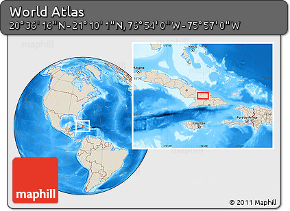 Shaded Relief Location Map of the Area around 20° 53' 8" N, 76° 25' 30" W