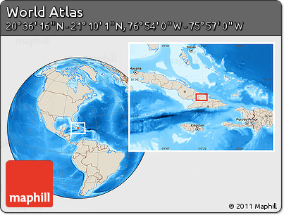 Shaded Relief Location Map of the Area around 20° 53' 8" N, 76° 25' 30" W