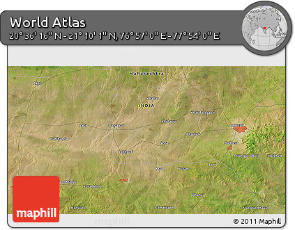 Satellite 3D Map of the Area around 20° 53' 8" N, 77° 25' 30" E