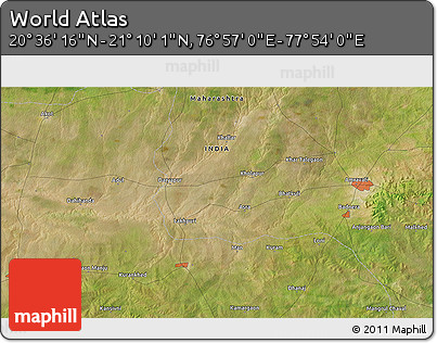 Satellite 3D Map of the Area around 20° 53' 8" N, 77° 25' 30" E