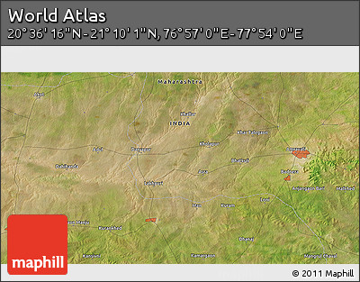 Satellite 3D Map of the Area around 20° 53' 8" N, 77° 25' 30" E