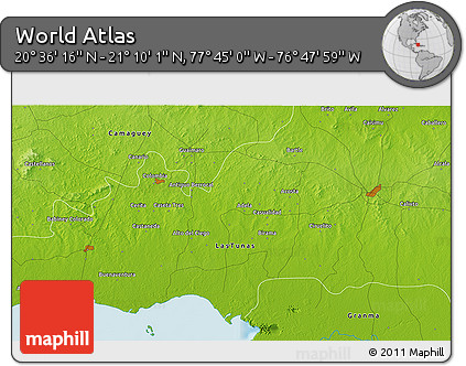Physical 3D Map of the Area around 20° 53' 8" N, 77° 16' 30" W