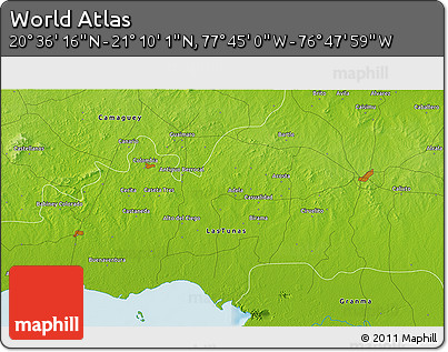 Physical 3D Map of the Area around 20° 53' 8" N, 77° 16' 30" W