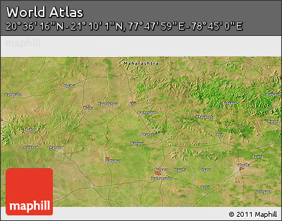Satellite 3D Map of the Area around 20° 53' 8" N, 78° 16' 30" E
