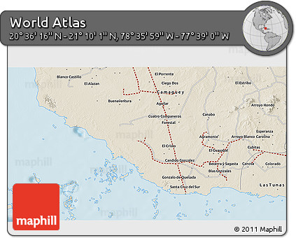 Shaded Relief 3D Map of the Area around 20° 53' 8" N, 78° 7' 30" W