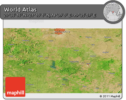 Satellite 3D Map of the Area around 20° 53' 8" N, 79° 7' 30" E