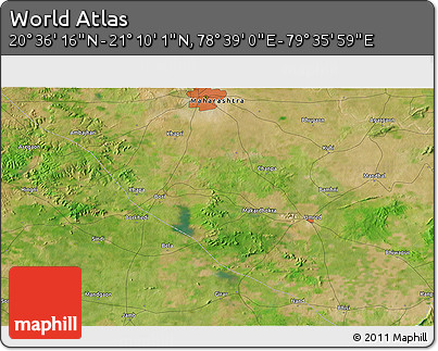 Satellite 3D Map of the Area around 20° 53' 8" N, 79° 7' 30" E