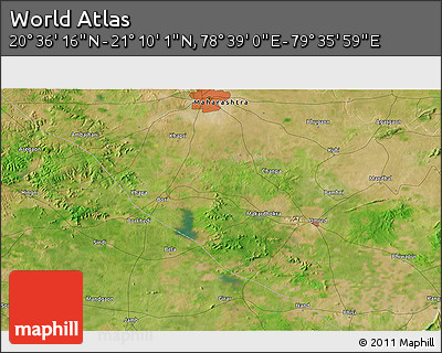Satellite 3D Map of the Area around 20° 53' 8" N, 79° 7' 30" E