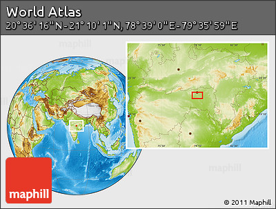 Physical Location Map of the Area around 20° 53' 8" N, 79° 7' 30" E