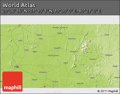 Physical 3D Map of the Area around 20° 53' 8" N, 79° 58' 29" E