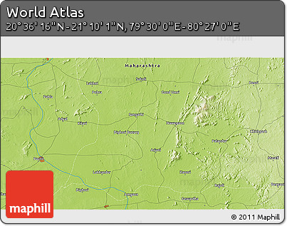Physical 3D Map of the Area around 20° 53' 8" N, 79° 58' 29" E