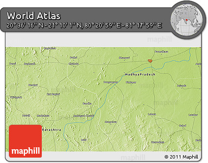 Physical 3D Map of the Area around 20° 53' 8" N, 80° 49' 29" E