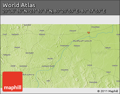 Physical 3D Map of the Area around 20° 53' 8" N, 80° 49' 29" E