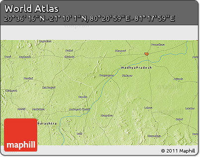 Physical 3D Map of the Area around 20° 53' 8" N, 80° 49' 29" E