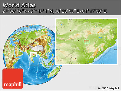 Physical Location Map of the Area around 20° 53' 8" N, 80° 49' 29" E