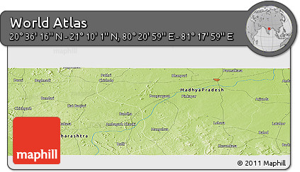 Physical Panoramic Map of the Area around 20° 53' 8" N, 80° 49' 29" E