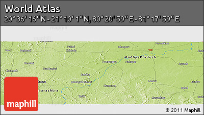 Physical Panoramic Map of the Area around 20° 53' 8" N, 80° 49' 29" E