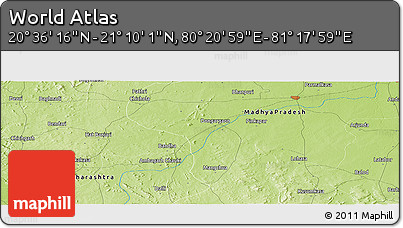 Physical Panoramic Map of the Area around 20° 53' 8" N, 80° 49' 29" E