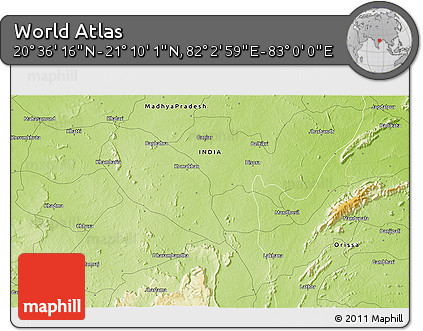 Physical 3D Map of the Area around 20° 53' 8" N, 82° 31' 30" E
