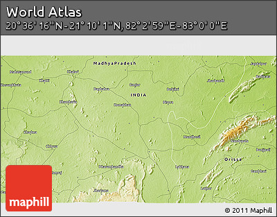 Physical 3D Map of the Area around 20° 53' 8" N, 82° 31' 30" E