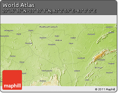 Physical 3D Map of the Area around 20° 53' 8" N, 82° 31' 30" E