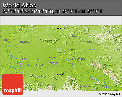 Physical 3D Map of the Area around 20° 53' 8" N, 84° 13' 29" E