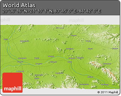 Physical 3D Map of the Area around 20° 53' 8" N, 84° 13' 29" E