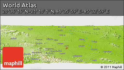 Physical Panoramic Map of the Area around 20° 53' 8" N, 85° 4' 29" E