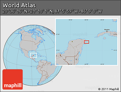 Gray Location Map of the Area around 20° 53' 8" N, 86° 37' 30" W