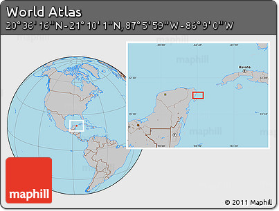 Gray Location Map of the Area around 20° 53' 8" N, 86° 37' 30" W
