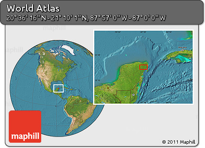 Satellite Location Map of the Area around 20° 53' 8" N, 87° 28' 29" W