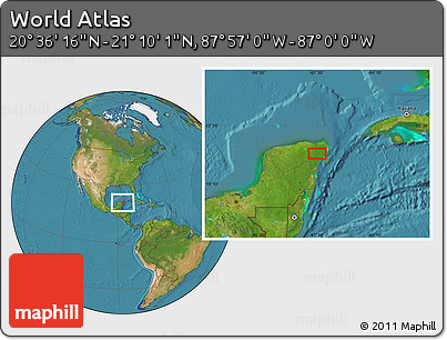Satellite Location Map of the Area around 20° 53' 8" N, 87° 28' 29" W