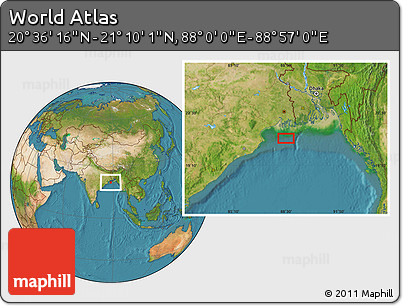 Satellite Location Map of the Area around 20° 53' 8" N, 88° 28' 29" E