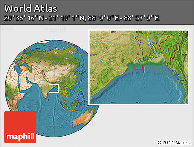 Satellite Location Map of the Area around 20° 53' 8" N, 88° 28' 29" E