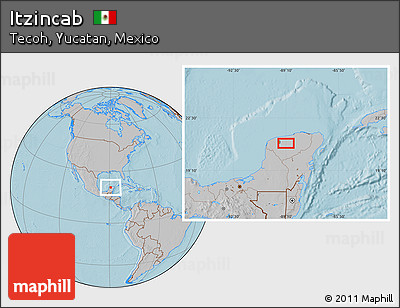Gray Location Map of Itzincab, hill shading