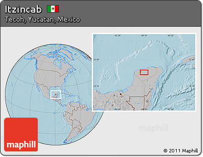Gray Location Map of Itzincab, hill shading