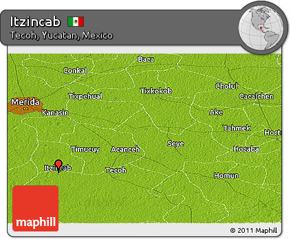 Physical Panoramic Map of Itzincab