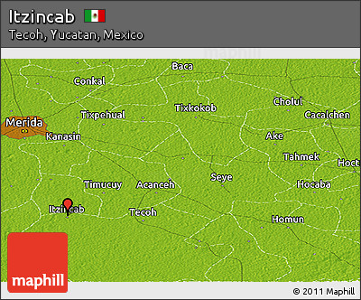 Physical Panoramic Map of Itzincab