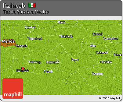 Physical Panoramic Map of Itzincab
